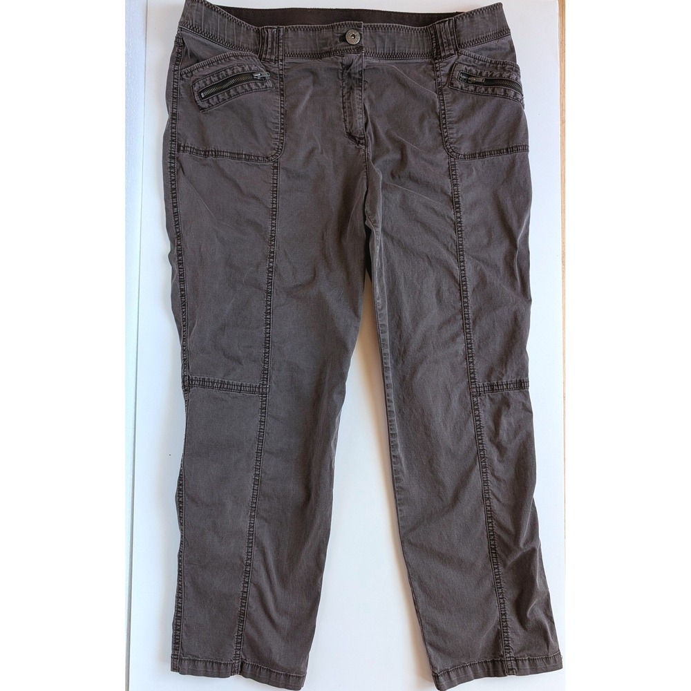Chicos Gray Utility‎ Crop Pants Seamed Stretch Tapered Size 2.5 L Charcoal